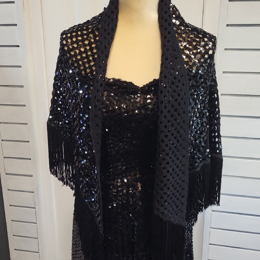 Vtg. Toppettes Elegant Black Sequin Women's Dress With SHALL, SMALL